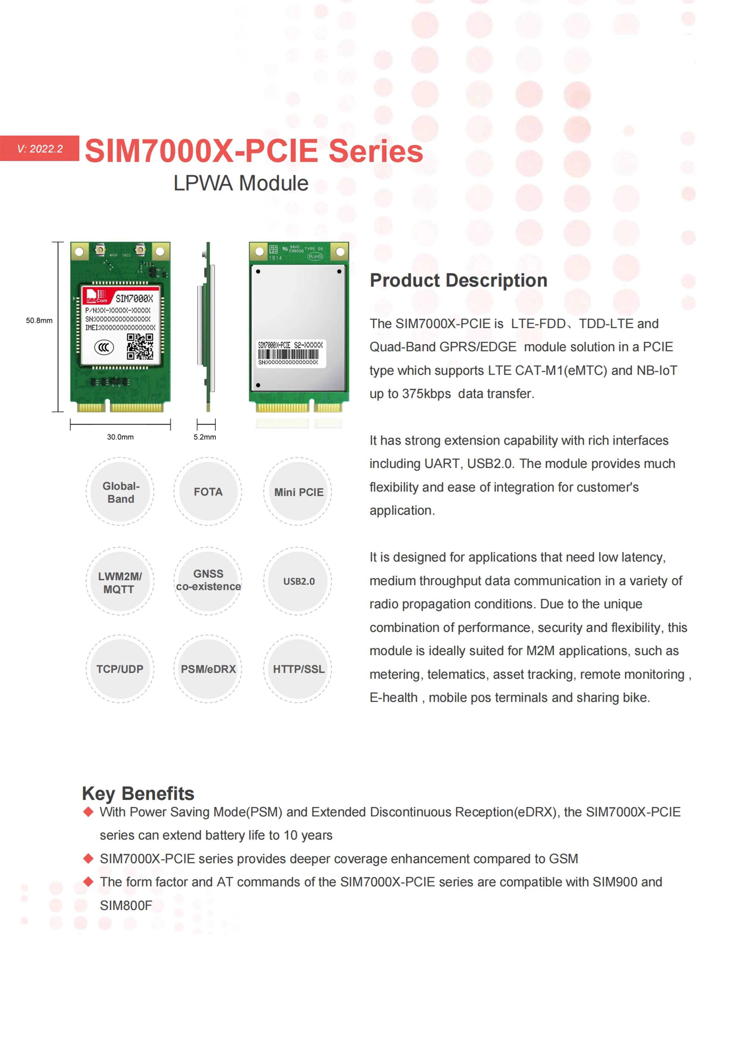 SIMCOM SIM7070E SIM7070G SIM7000E SIM7000A SIM7000G LPWA Module MINIPCIE