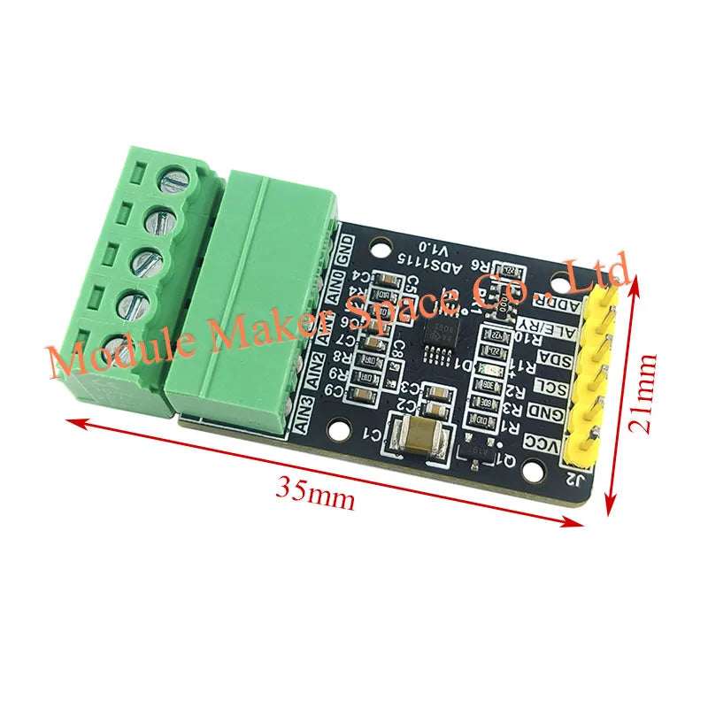 ADS1115 4-Channel 16-Bit High Precision ADC Converter Module, Programmable Gain Amplifier, I2C Interface, for Data Acquisition