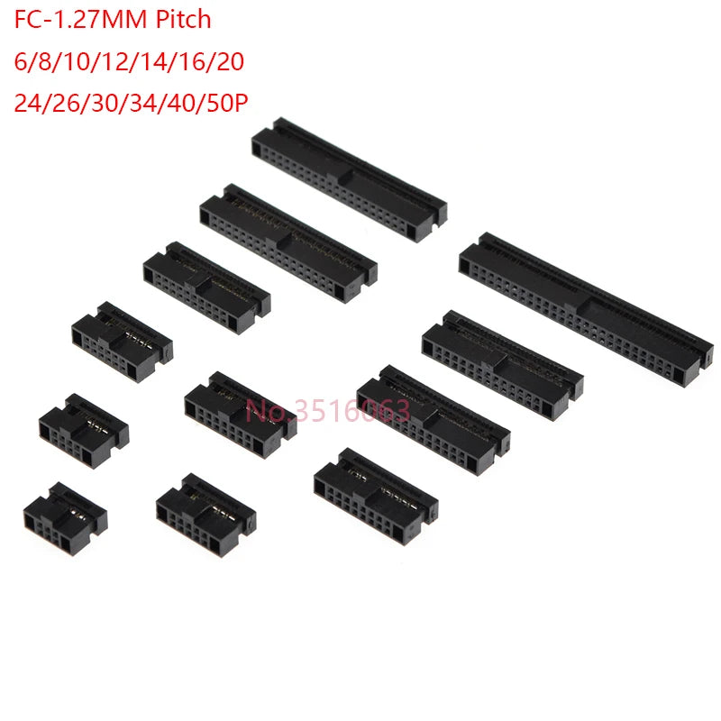 5/10pcs 1.27mm Pitch Fc-6/8/10/16/20/40 Pin Female Header Idc Socket Connector For 0.635mm Flat Ribbon Cable Wire 6p 10p 20p 40p