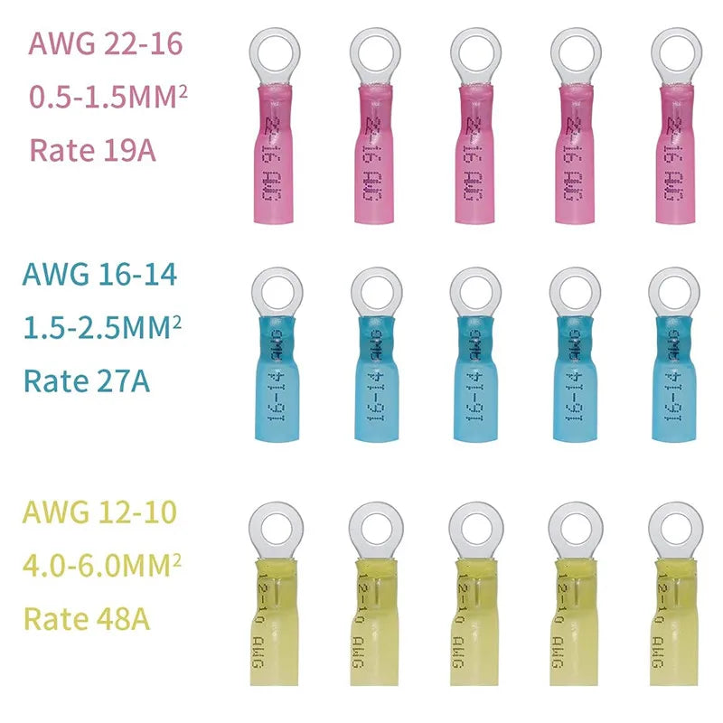 50x Heat Shrink Ring Round Insulated Terminals Wire Connectors Wiring Crimp Terminals RV1.25/2-5/6/8 Marine Seal Waterproof