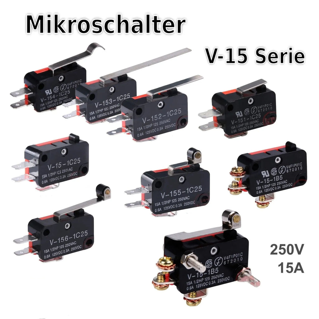 V-15 V-151 V-152 V-153 V-154 V-155 V-156-1C25 Micro Switch 16A 250VAC SPDT Momentary Travel Limit Switch 1NO1NC Lever Roller