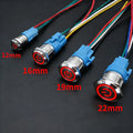 12mm 16mm 19mm 22mm Metal Switch Button Push With Wire Waterproof On Off Momentary/Latching Led Light Start Stop 5V 12V 24V 220V