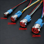 12mm 16mm 19mm 22mm Metal Switch Button Push With Wire Waterproof On Off Momentary/Latching Led Light Start Stop 5V 12V 24V 220V