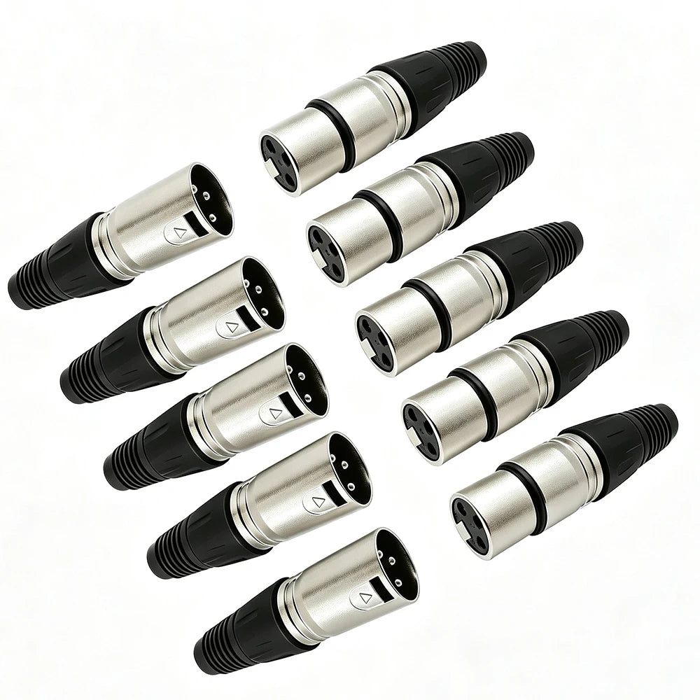 10Pcs XLR 3Pin Male Female Microphone Audio Cable Wire Connector Cable Plug Terminals for Mic Solder Connector