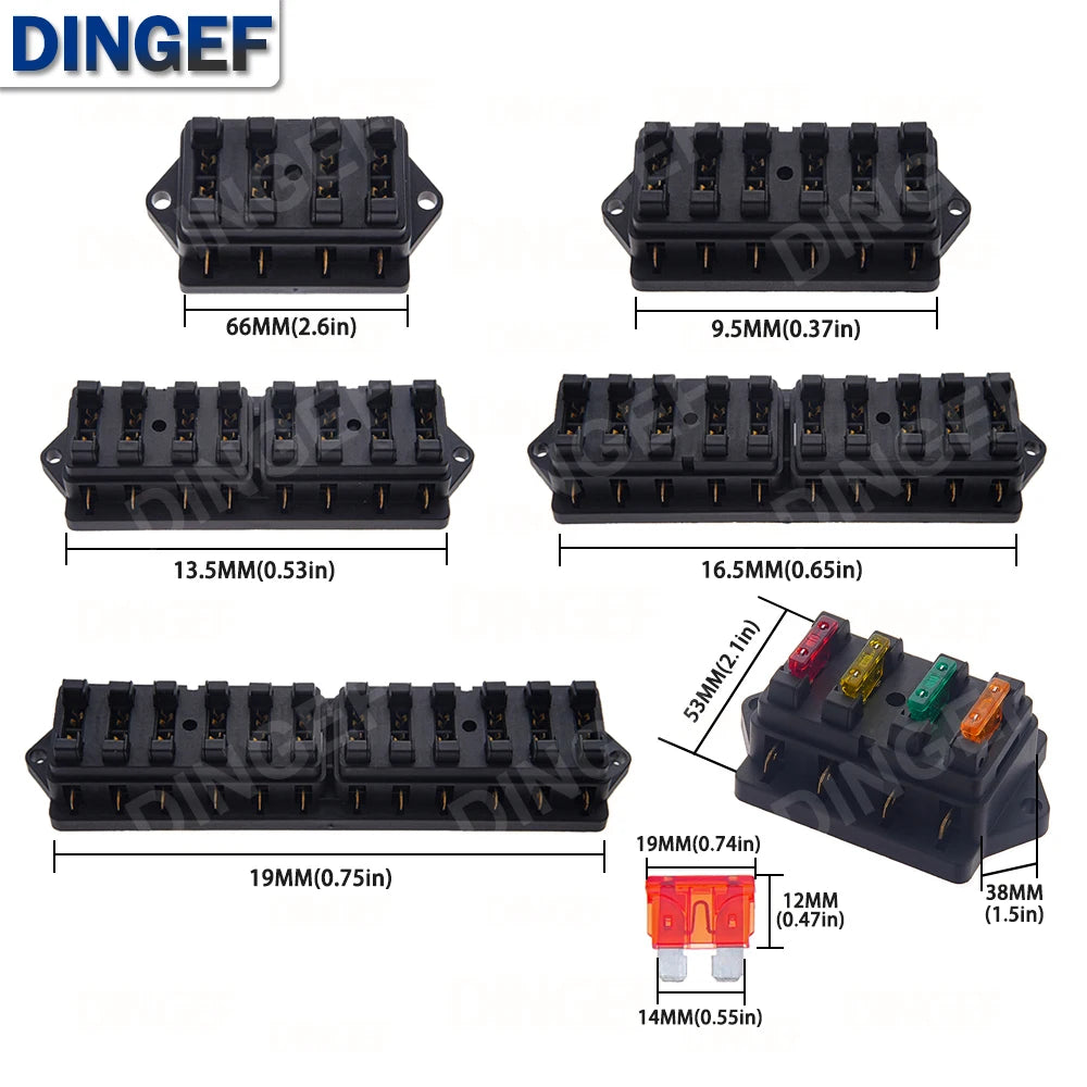 4/6/8/12 Way Car Fuse Box Car Fuse Holder Car Truck Auto Blade Fuse Box with 4/6/8/12 Fuses for 12V 24V ATO Standard Circuit