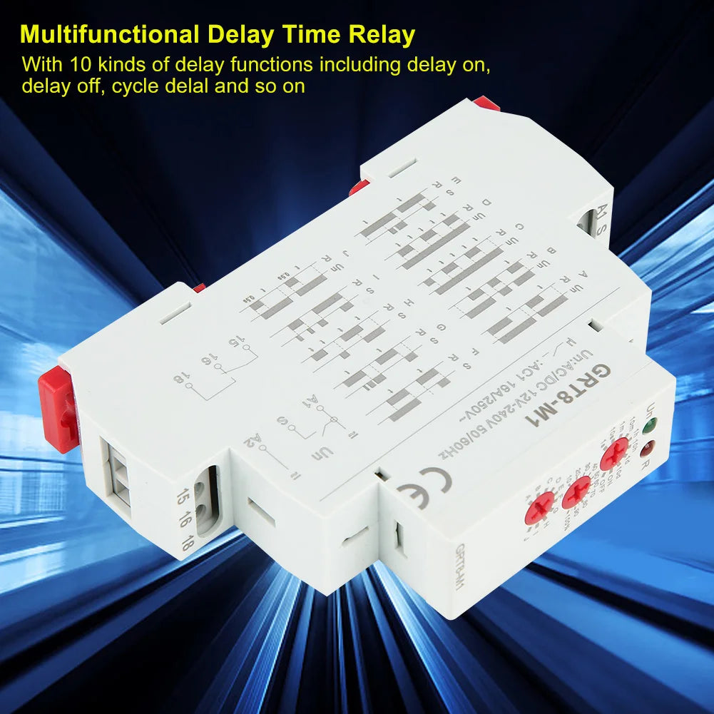 2Pcs GRT8-M1 Multifunctional Delay Time Relay with 10 Functions DIN Rail Mount AC/ 12V~240V Multifunctional Delay Time Relay
