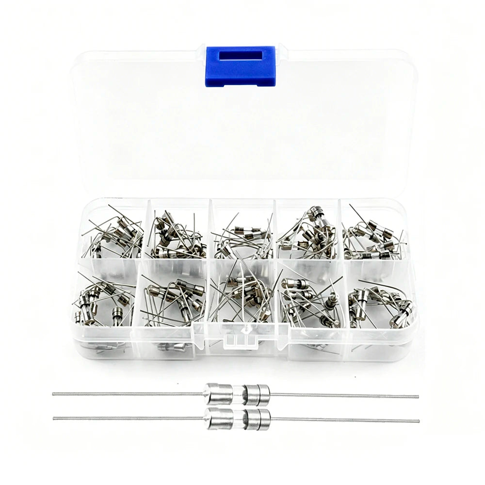 Axial Lead Glass Fuse Assortment Kit 100PCS 10 Sizes 3.6*10mm 0.5A 1A 2A 3A 5A 8A 10A 250V Slow Blow Fuse Tube For PCB Repair