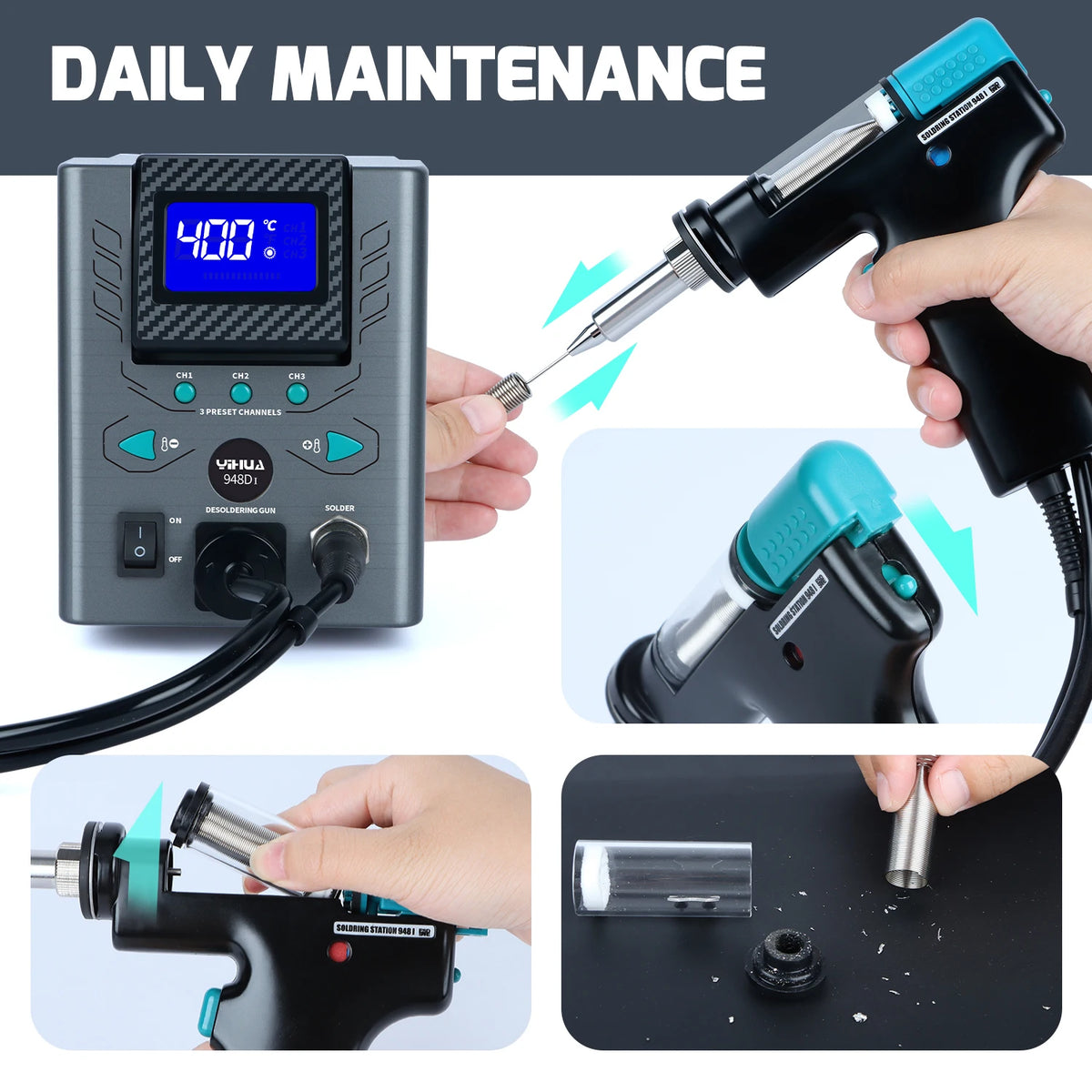 YIHUA Vacuum Rework Soldering Station 110W Desoldering Gun Station Adjustable Display Screen Suction Tin Soldering Iron