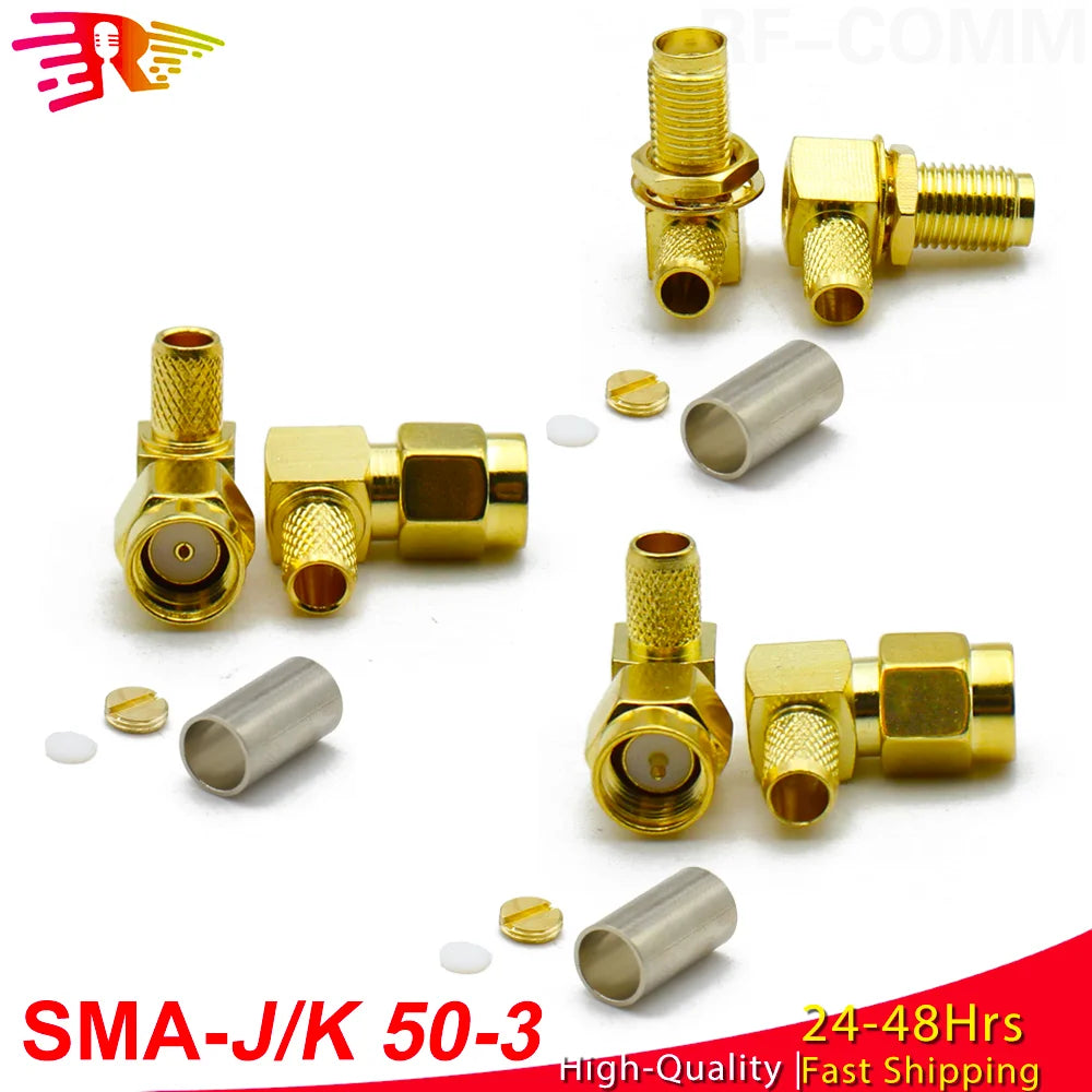 SMA Male Plug SMA Female Jack Connector RP SMA Female Crimp 90 Degree Right Angle RF Coax Coaxial  Adapter Cable Wire Terminal