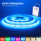 3mm 5mm PCB Battery Power COB LED Strip Light 5V Warm Natural White Blue Red Green Pink Tape 320LEDs 8mm High Density Flex Lamp