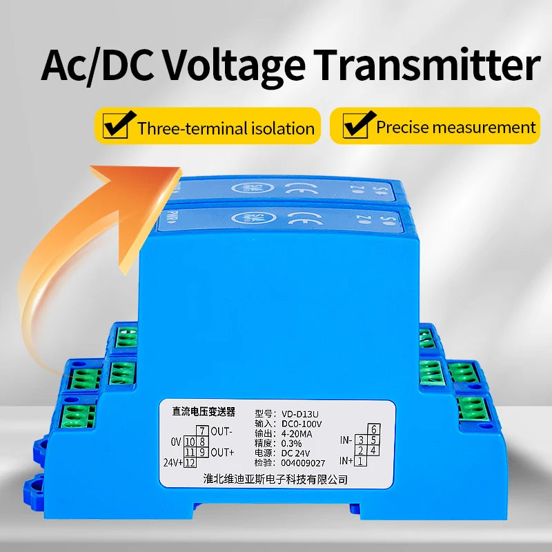 AC/DC Current Sensor 1A 20A 30A 4A 5A 10A Transducer DC24V 4-20ma RS485Current Transmitter QD-21