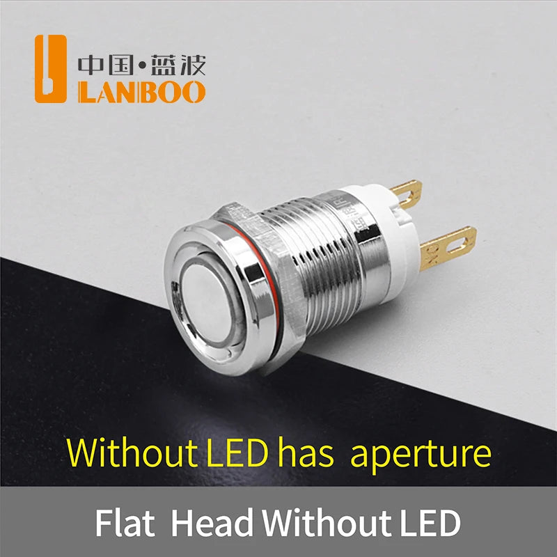 LANBOO 12E 7A High Current 4 Pin Switch Waterproof IP65 Latching or Momentary Micro Metal Push Button Switch with LED 24V220V