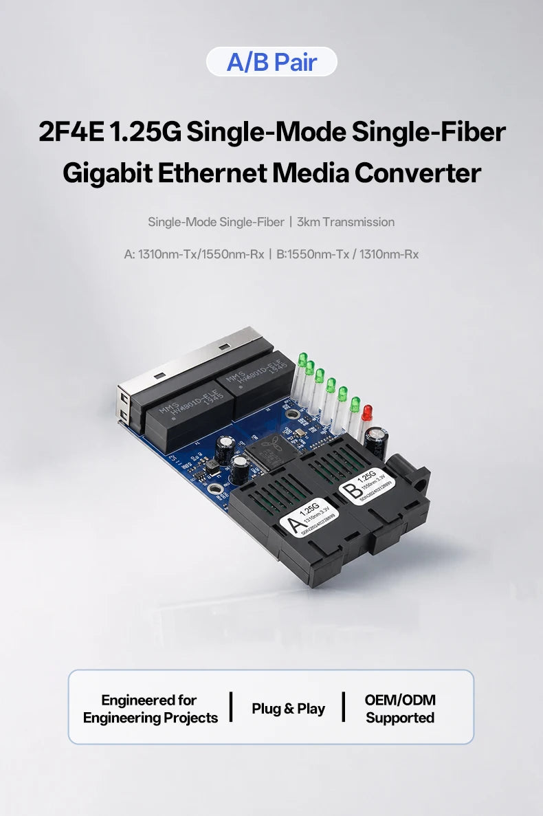2F4E Gigabit Fiber Media Converter Board 2 SC 4 RJ45 10/100/1000Mbps BIDI 3km for CCTV FTTH **Industrial Automation & Control