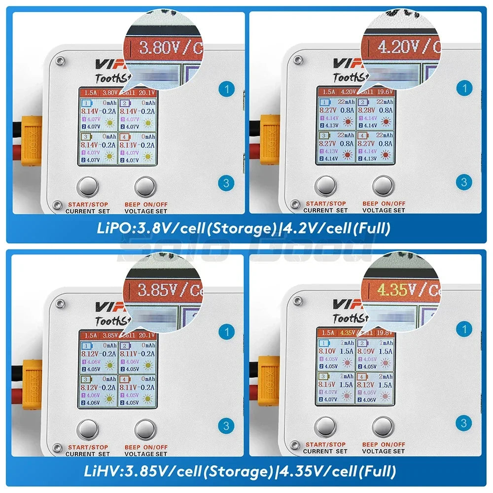 VIFLY ToothStor 4 Port 2S Balance Charger With Storage Mode LCD Display LiHV/LiPo Battery For RC FPV Freestyle Racing Drone
