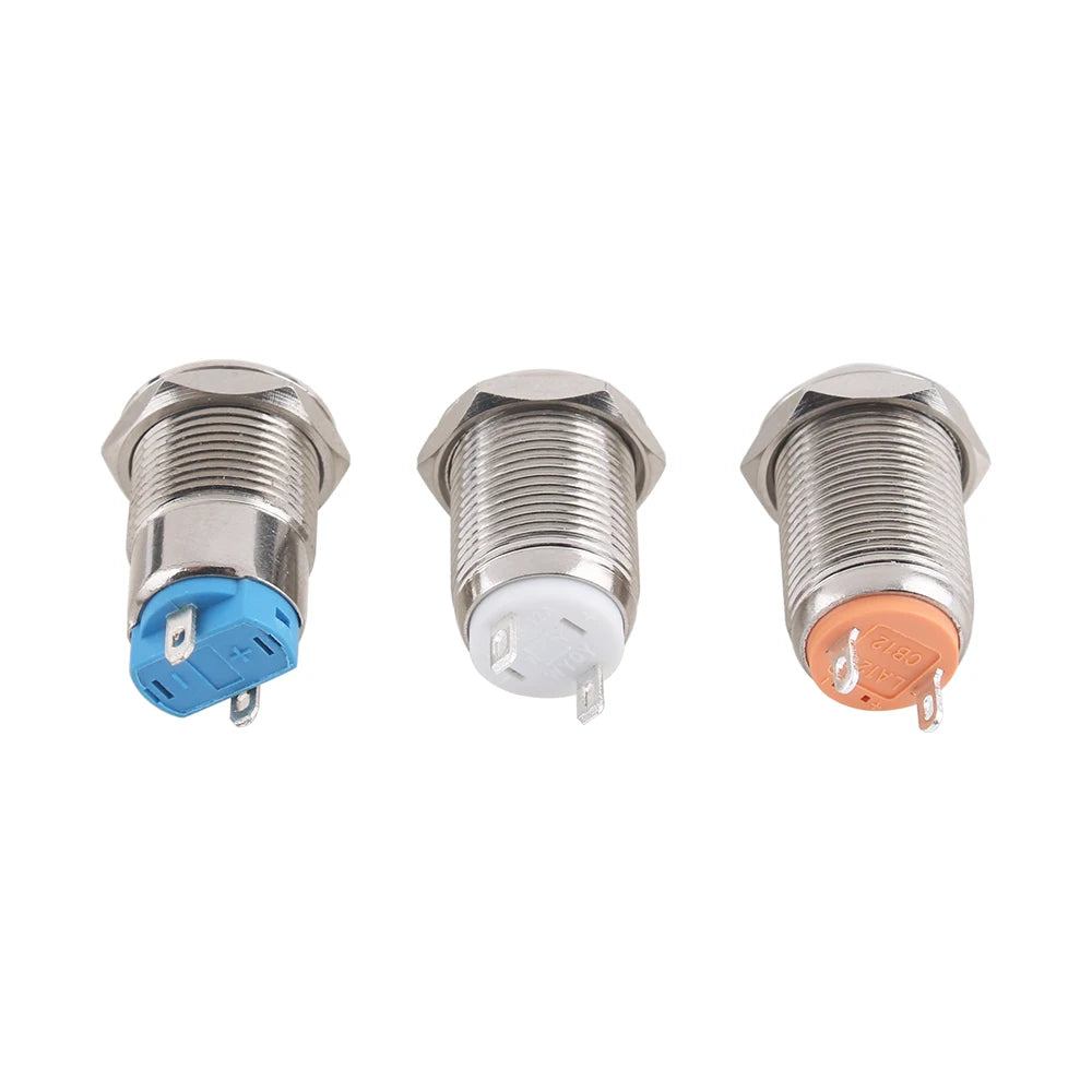 12mm metal push button waterproof nickel plated brass button switch Latching/self-locking/fix high/flat head on-off NO LED