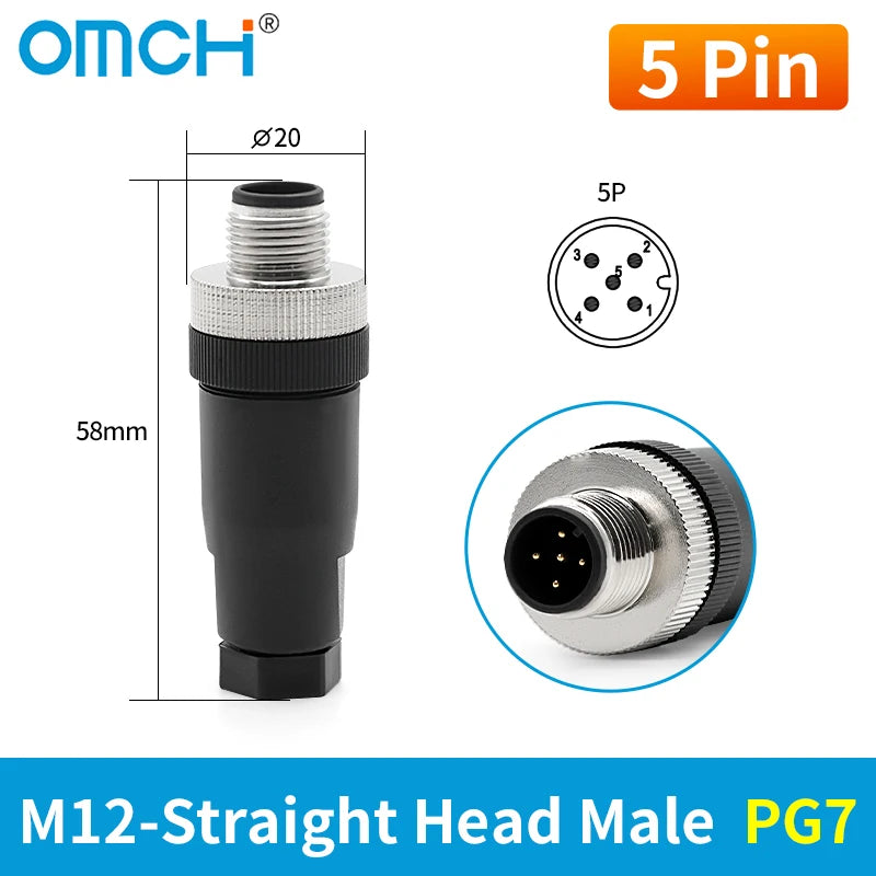 OMCH 1PCS M12 Sensor Connector Waterproof IP67 Aviation Plug Socket Male Female 4 5 8Pin Hole Straight Bend Angle Screw Threaded