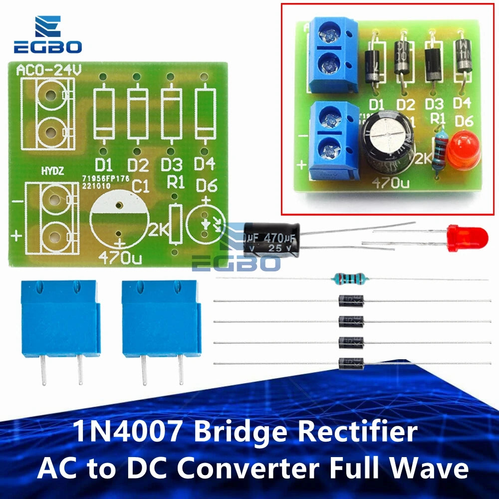 EGBO 1N4007 Bridge Rectifier AC to DC Converter Full Wave Rectifier Board Module DIY KIT