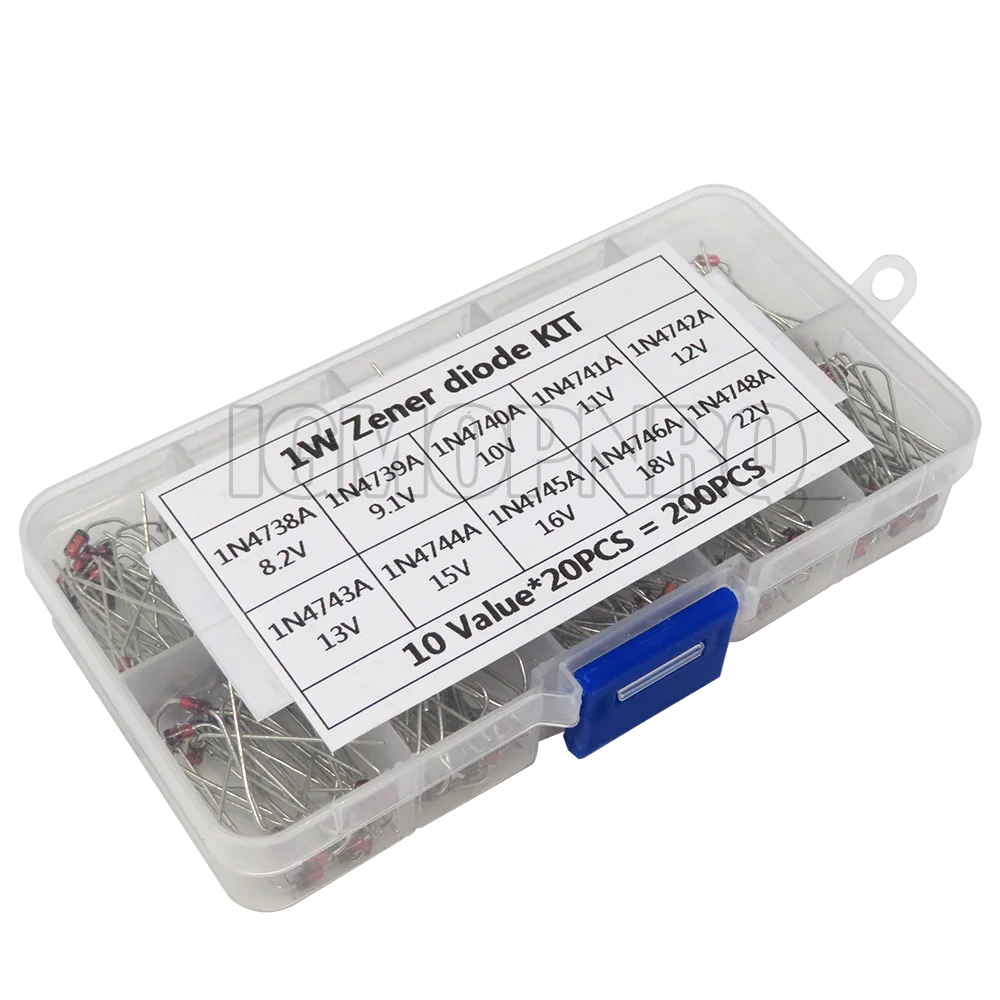 10Values*20PCS Zener Diode Assortment diy kit Electronic set pack 8.2V 9.1V 10V 11V 12V 13V 15V 16V 18V 22V 1N4738 1N4739 1N4740