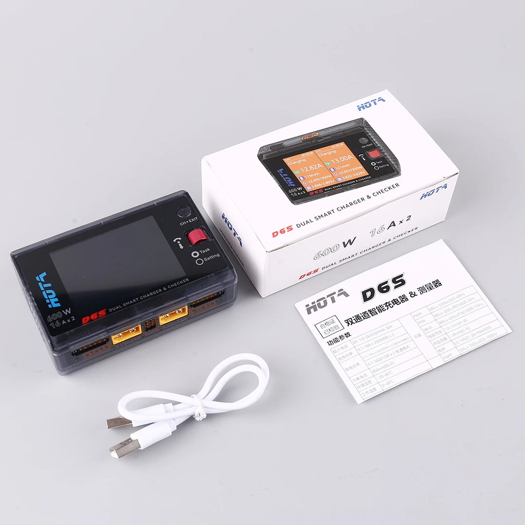 HOTA D6S RC Lipo Battery Charger Magnetic Suction Dual Channel Smart Balance 600W High Power 1-6S Smart Balance Charger