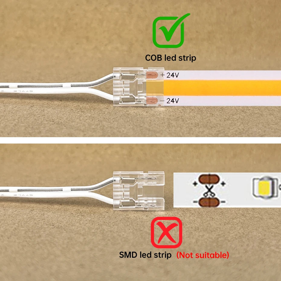 1/3/5Pcs 2m Dupont Male Wire Terminal 2Pin 5mm 8mm 10mm Crystal Buckle Connector for 12V 24V COB LED Strip Light Extension Cable
