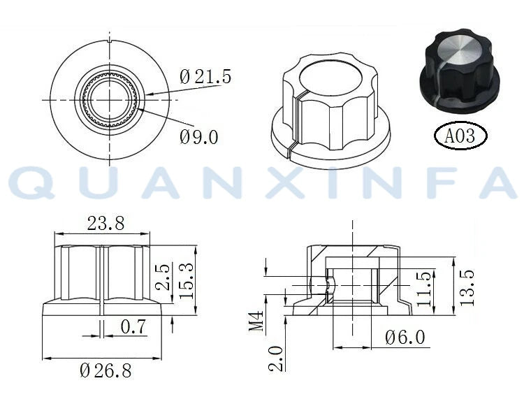 RV24YN20S 1K 2K 5K 10K 20K 50K 100K 200K 500K 1M ohm B102 B202 Single Turn Carbon Film Rotary Taper Potentiometer with A03 knob