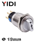 19mm 2 3 Position Metal Selector Rotary Switch Latching Push Button Switch SPDT with 12V LED Illuminated Switch 1NO1NC ON OFF