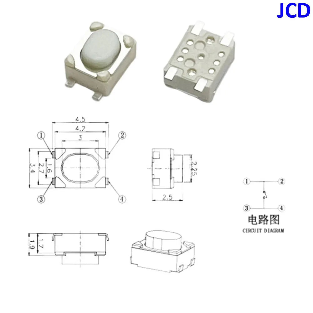 50/100/200Pcs/Lot SMD Tact Switch 3*4*2.5mm 4Pin Touch Micro Switch Push Button Switches 3x4x2.5H Button Car Remote Key Button