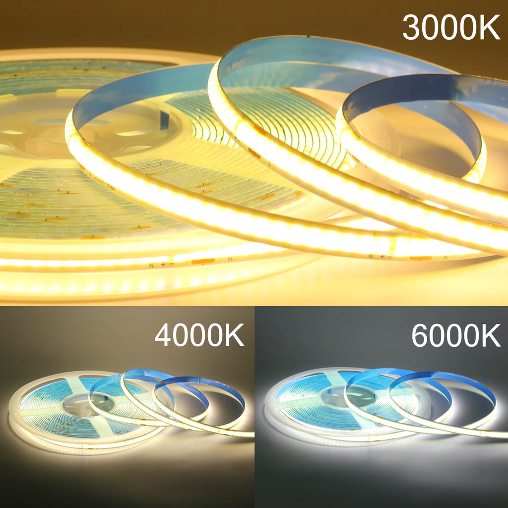 220V 110V 5m-20m COB LED Strip Light with EU/US Plug/2pin Wire 3000K 4000K 6500K 240LEDs/m Linear Lighting Flexible Tape Lights