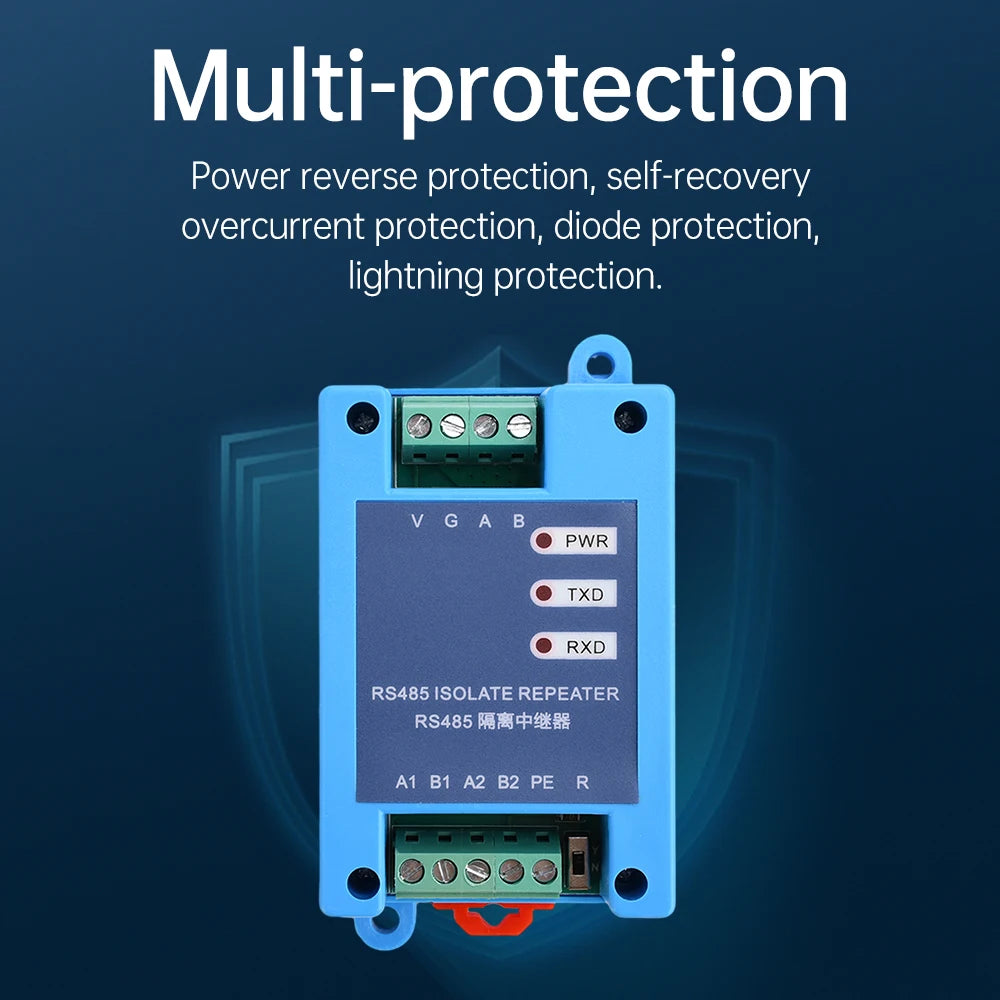 DC 12-36V RS485 Isolation Repeater Hub 2-port Communication Isolation Module Signal Amplifier Supports Din35mm Guide Rails