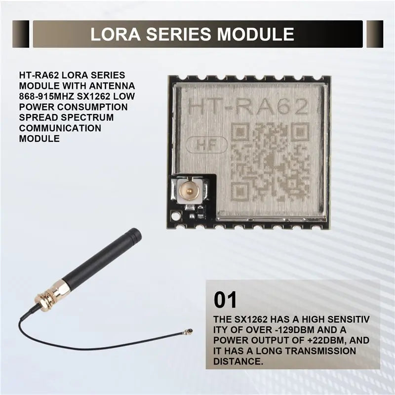 HT-RA62 LoRa Module 868-915MHz SX1262 Low Power Long Range Wireless IoT Communication with Antenna