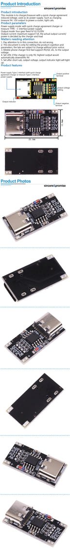 9V 12V 15V 20V Trigger Board Module PD/QC Decoy Board Fast Charge USB Type-C 5A High Speed Charger Power Delivery Boost Module