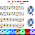 5m RGBW RGBWW Led Strip Light 4 Colors In 1 Chip 12V 24V 5050 120 60 108 LEDs Flexible Tape Ribbon RGB Warm White DC Home Decor