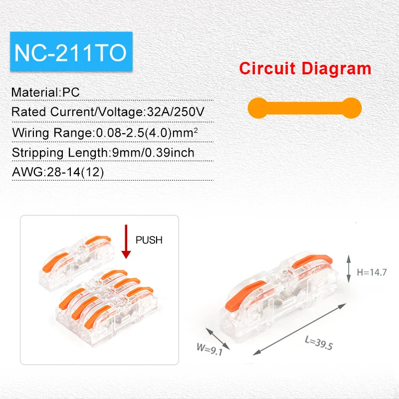 10/25PCS Lever Nut 221 Quick Splicing Multiplex Butt Wire Connector Compact Electrical  1 to 1 Inline Terminal Block for Home