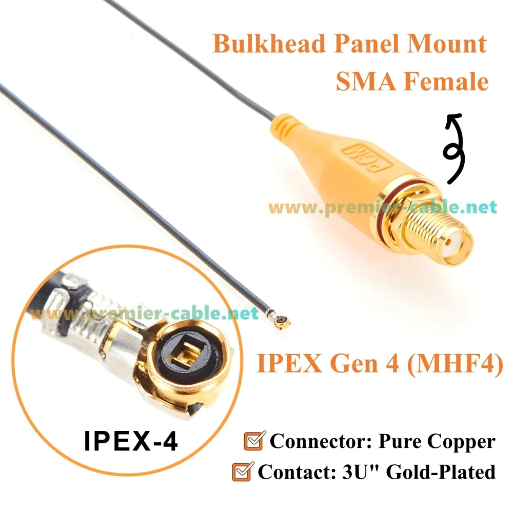 I-PEX Gen 4 MHF4 to SMA Female Bulkhead Panel Mount Cable RG113 50 Ohm Low Loss RF Coaxial Pigtail Extension Antenna Cable