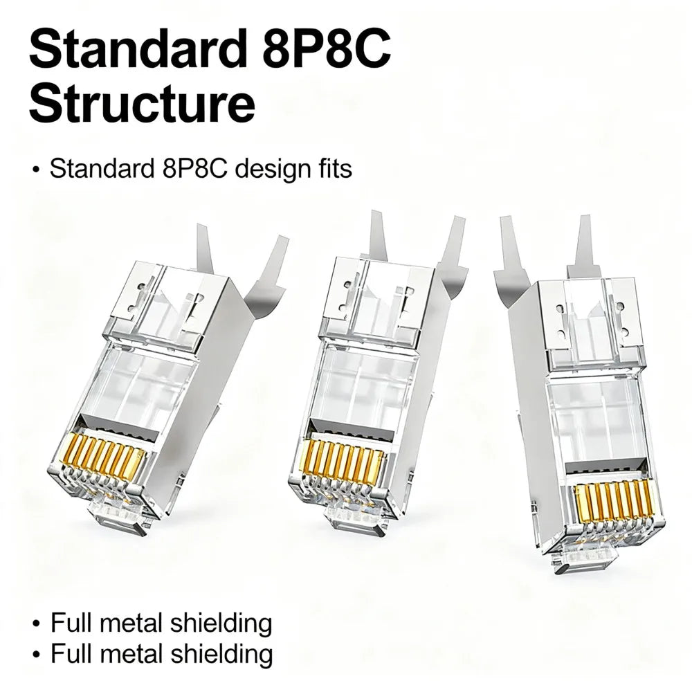 10/50/100Pcs Pass Through RJ45 Cat7 Shielded Connectors Crystal End Gold-Plated 8P8C Crimp UTP Ethernet Modular Plug