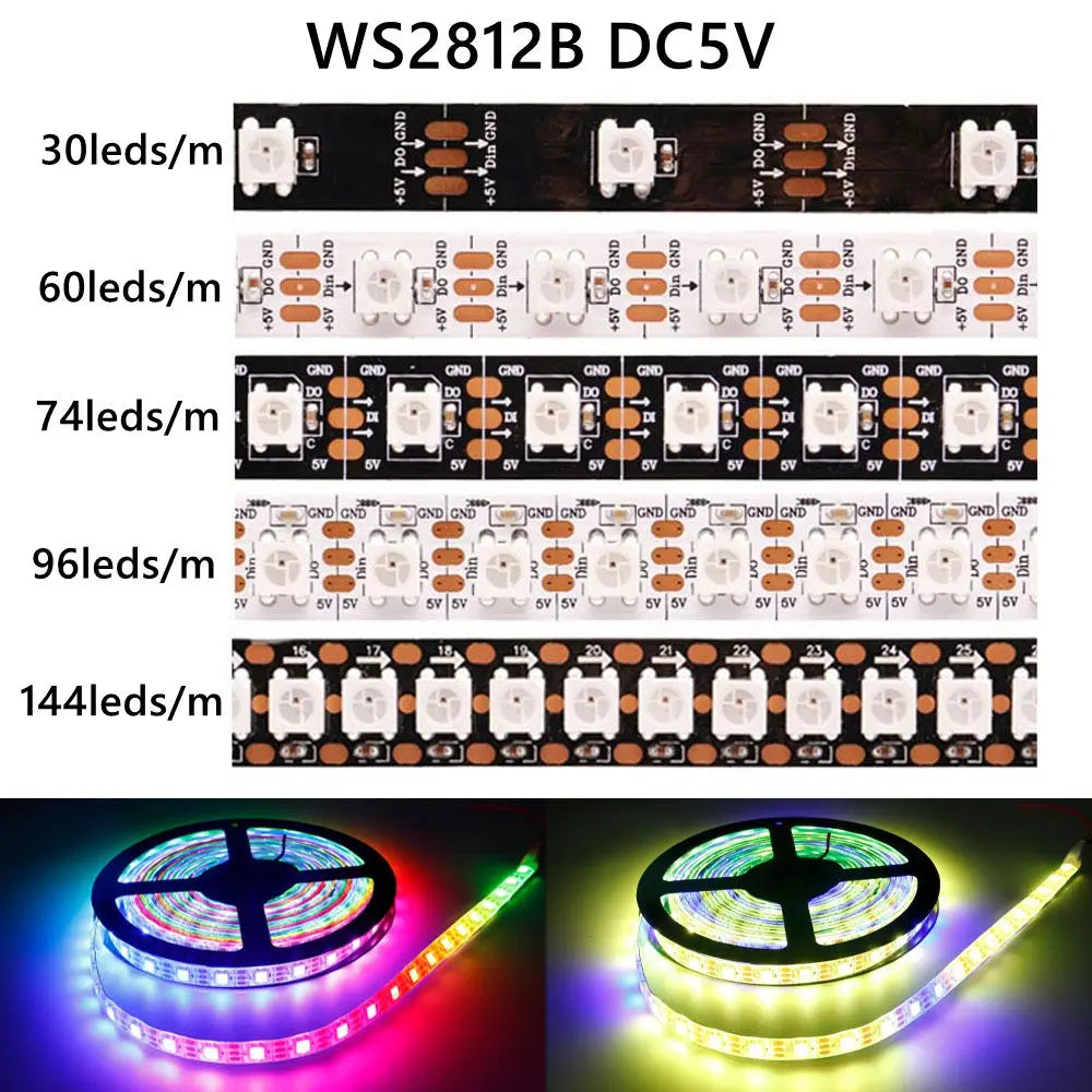 DC5V WS2812B Led Strip Light 30/60/74/96/144 LEDs/m Individually Addressable Smart 5050 RGB WS2812 Pixels Led Light IP30/65/67