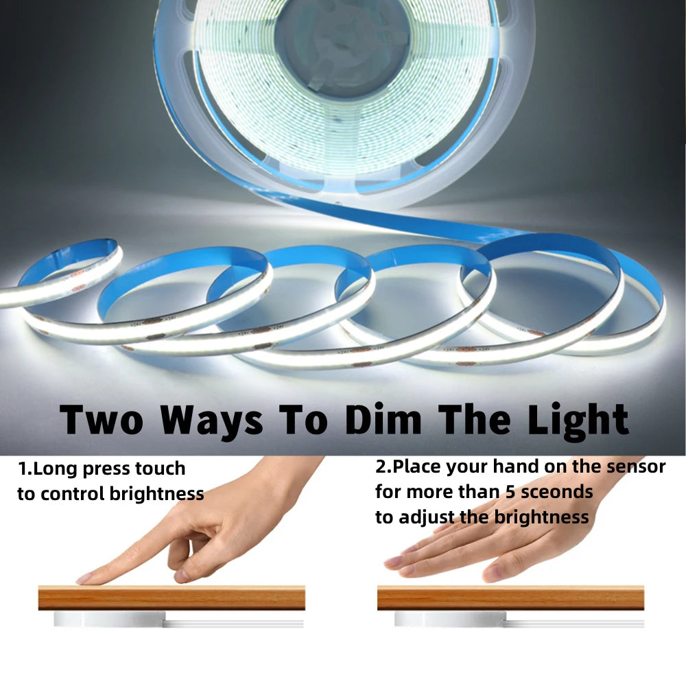 12V 24V Touch Dimmer COB LED Strip Light Hand Sweep Induction Switch US EU Power Kit Flex 320LEDs Tape Bedroom Kitchen Lighting