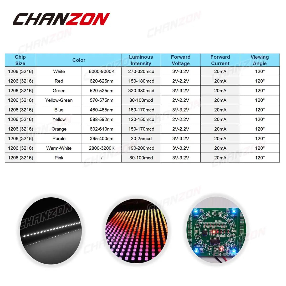 SMD 1206 LED Emitting Diode Kit Micro SMT Lamp Chip Light Beads Warm White Red Green Blue Yellow Orange UV Pink Multicolor 3V