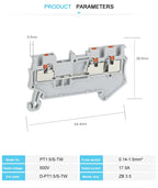 10Pcs PT1.5-TW PT 1.5-TW Push-In Twin 3-Conductor Feed-Through Strip Wire Electrical Connector Din Rail Terminal Block PT 1.5TW