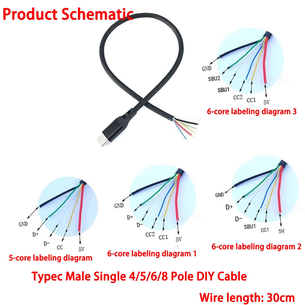 1pcs Type-C Male Single Head Charging Cable 4/5/6/8pcs DIY Cable with OTG Function Charging Treasure Aging Test Cable