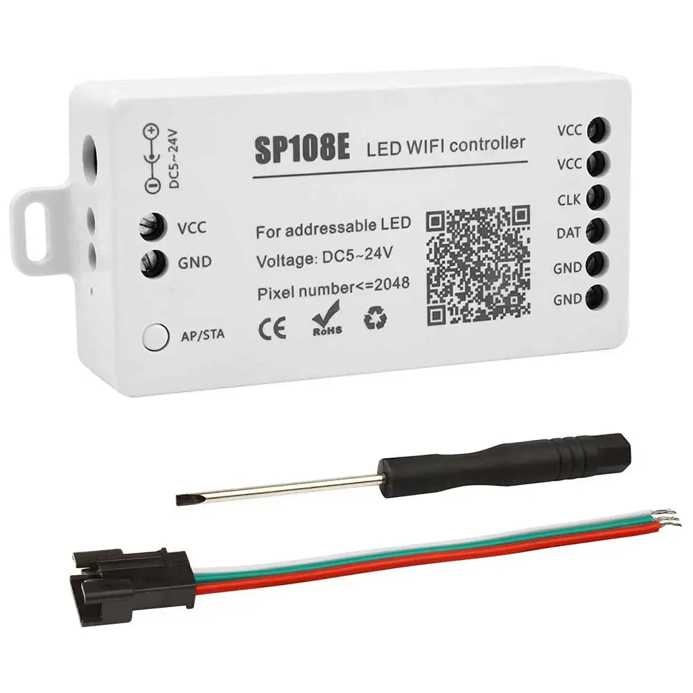 SP108E Wifi SPI Pixel LED Controller DC5-24V for WS2812B WS2811 WS2815 Addressable Pixel LED Strip Lights Max 2048 Pixels