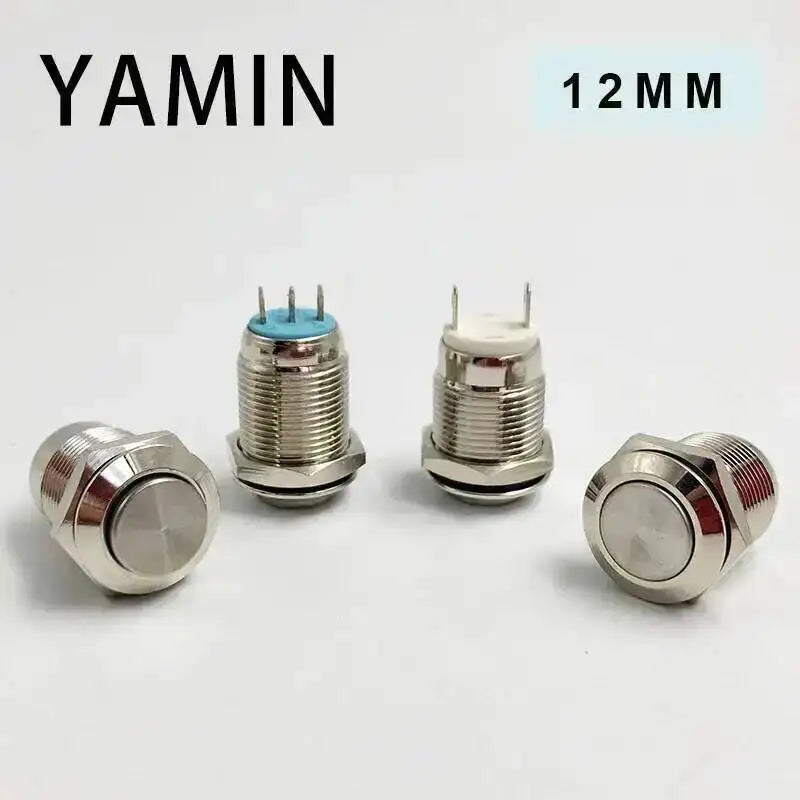 5pcs 12mm Metal Push Button Switch Self-locking Latching/Momentary Reset Waterproof High/Flat Round 2/3 pins Nickel plated brass