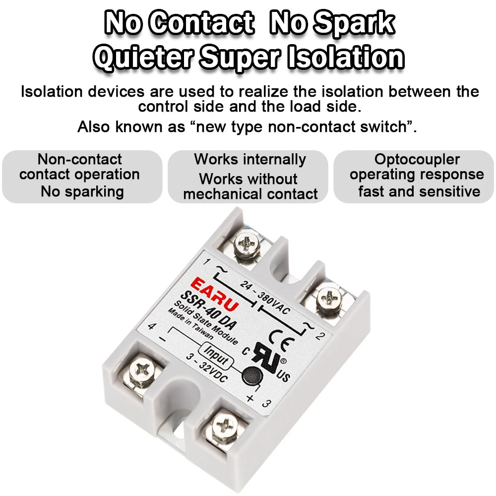 EARU Solid State Relay Single Phase SSR-25DA SSR-40DA SSR-40AA SSR-40DD SSR 10/25/40/60/80/100A DD DA AA PID Temperature Control