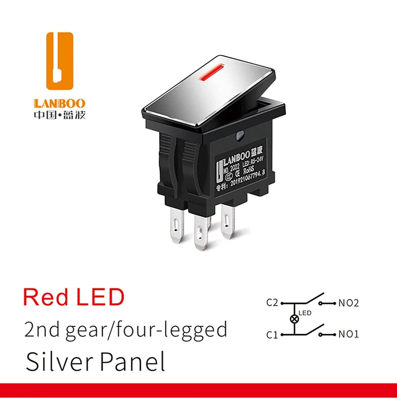 LANBOO 14mm*9mm Series 7Amp High Current Rocker Switch ON-OFF-ON 2/3Position 4/6Pin KCD1  With Red/Green Light  12V24V220V