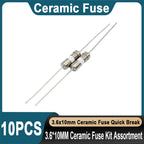 10PCS 3.6*10MM Ceramic Fuse Kit Assortment 250V F0.5A 500MA F1A F2A F3A F3.15A F4A F5A F6.3A F8A F10A F15A F20A Ceramic Fuse