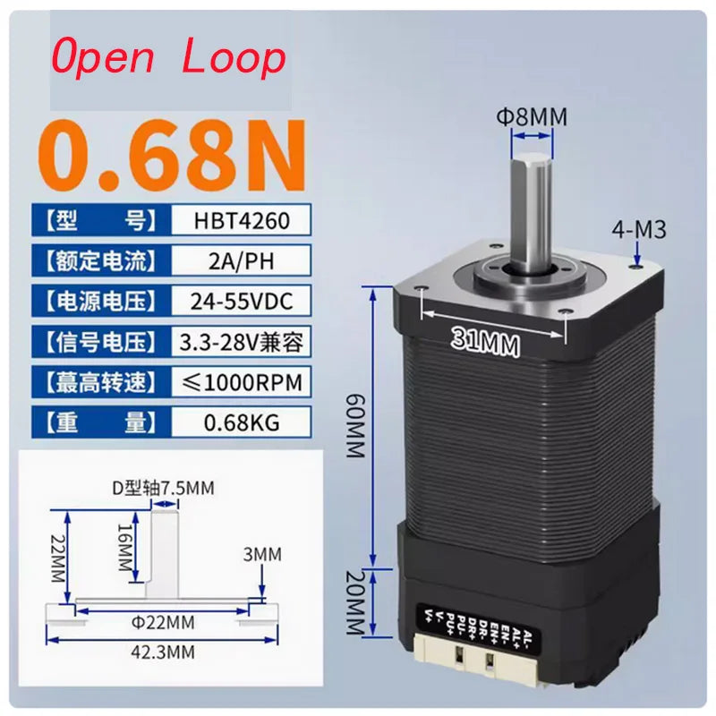 NEMA17 Stepper Motor with Built-in Driver, Integrated Closed-Loop/Open-Loop Control, with Pulse Encoder Serial Port RS232