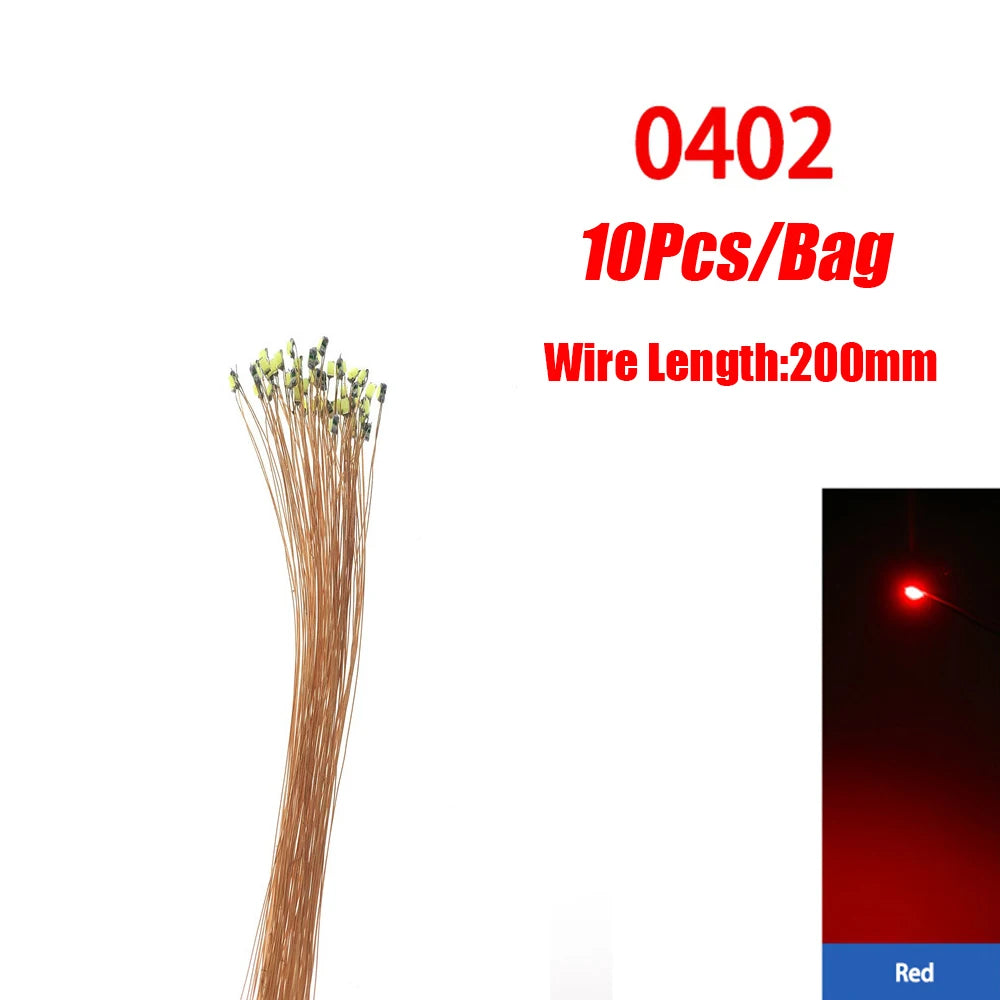 10Pcs/lot 0402 0603 SMD LED Pre-wired Micro Led Lamp 3V 20cm Miniature Model DIY Lights Railway Scenes Model Building Kits Toys