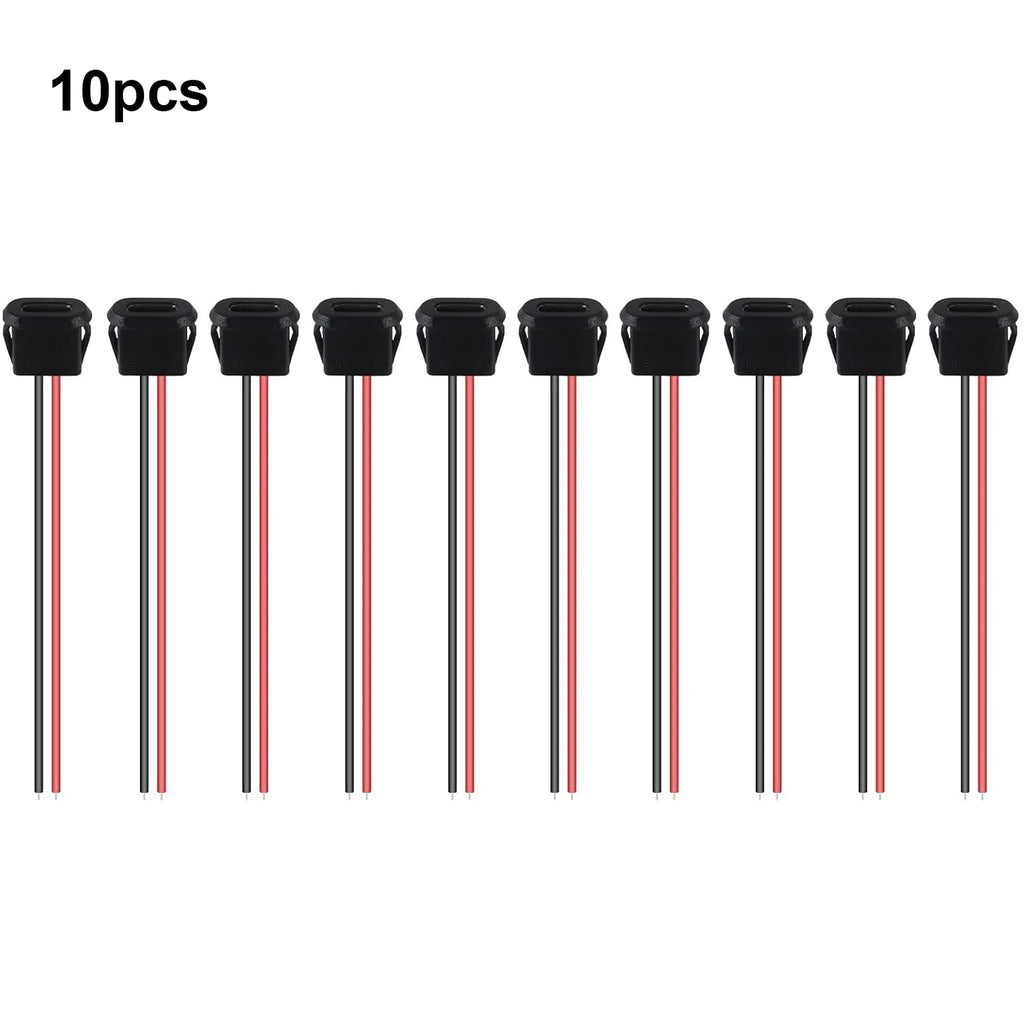 10pcs Type-C Female Chassis Connector USB C Female Chassis 2P Direct Crimp Jack Female Charging Port Waterproof Extension Power