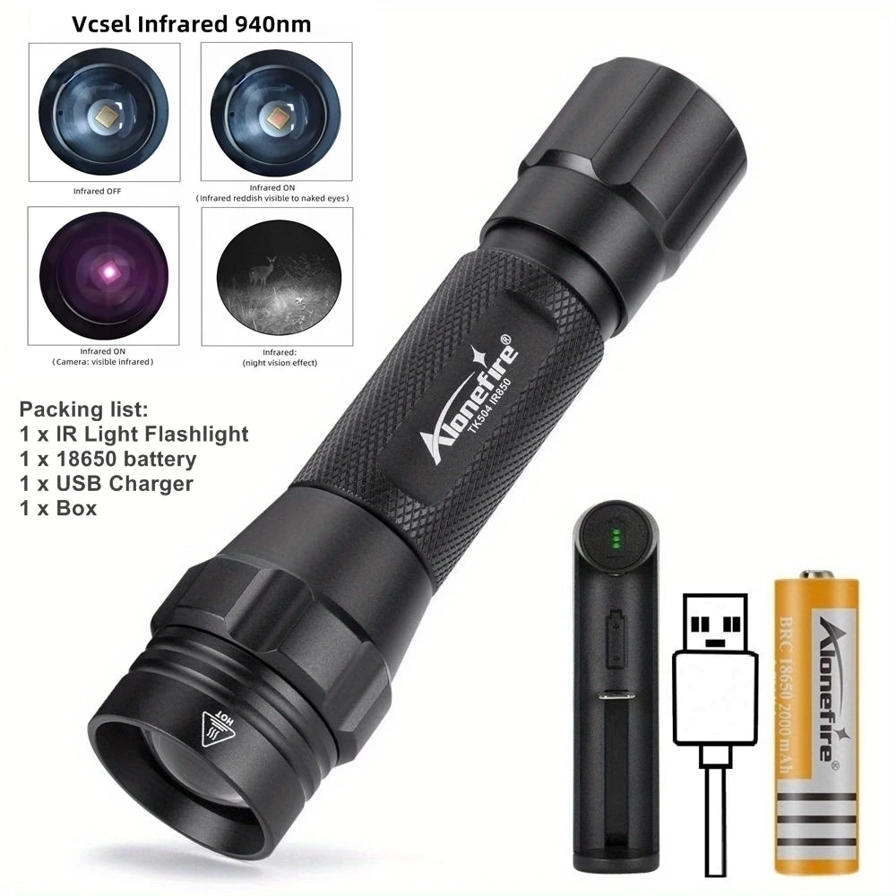 IR 850nm&940nm Latest Infrared Chip LED Zoom Night Vision Infrared Fill Light Tactical Hunting Zoom Flashlight IR Lighting Light