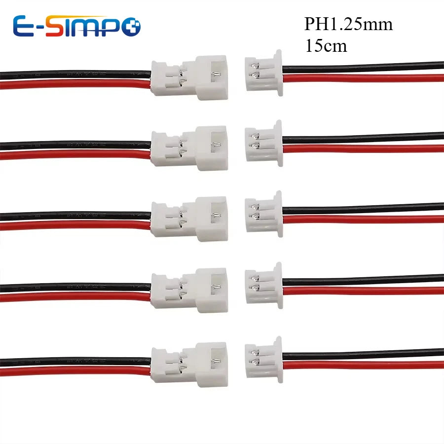 Micro 1.25 2Pin Wire Connectors Plug Jack Mini  PH1.25mm 2P Male Female Socket Battery Charging Cable Terminal Length 15CM
